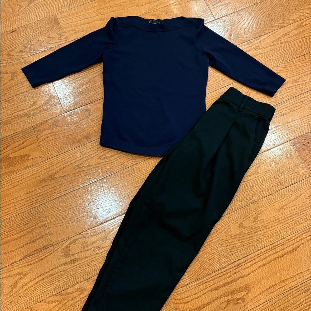 Petite XS Workwear Outfit Ann Taylor Knit Top LOFT Black Pants Business Casual